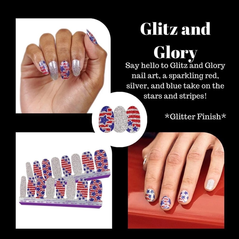 Color Street GLITZ AND GLORY Silver Glitter Flag Patriotic Mixed Mani Set